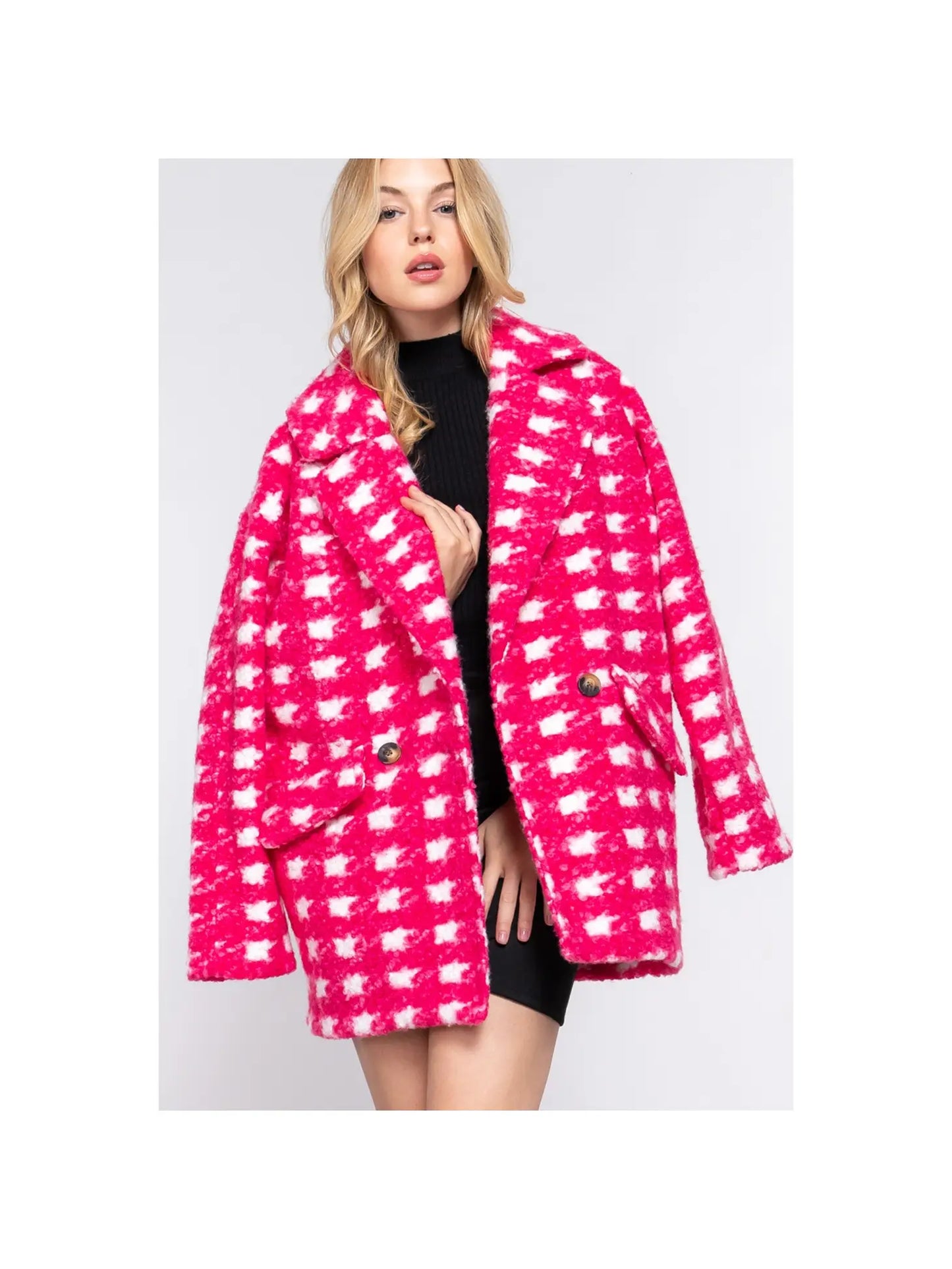 Fuchsia Boucle Fleece Coat