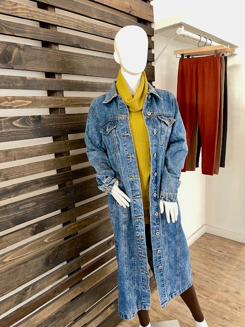 Long Distressed Denim Jacket