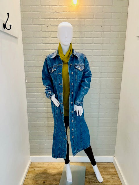 Long Distressed Denim Jacket