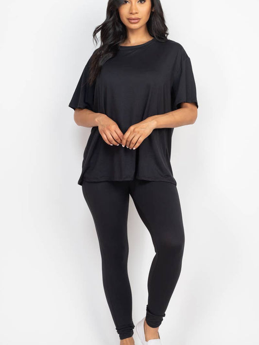 Black Oversized Top & Leggings Set