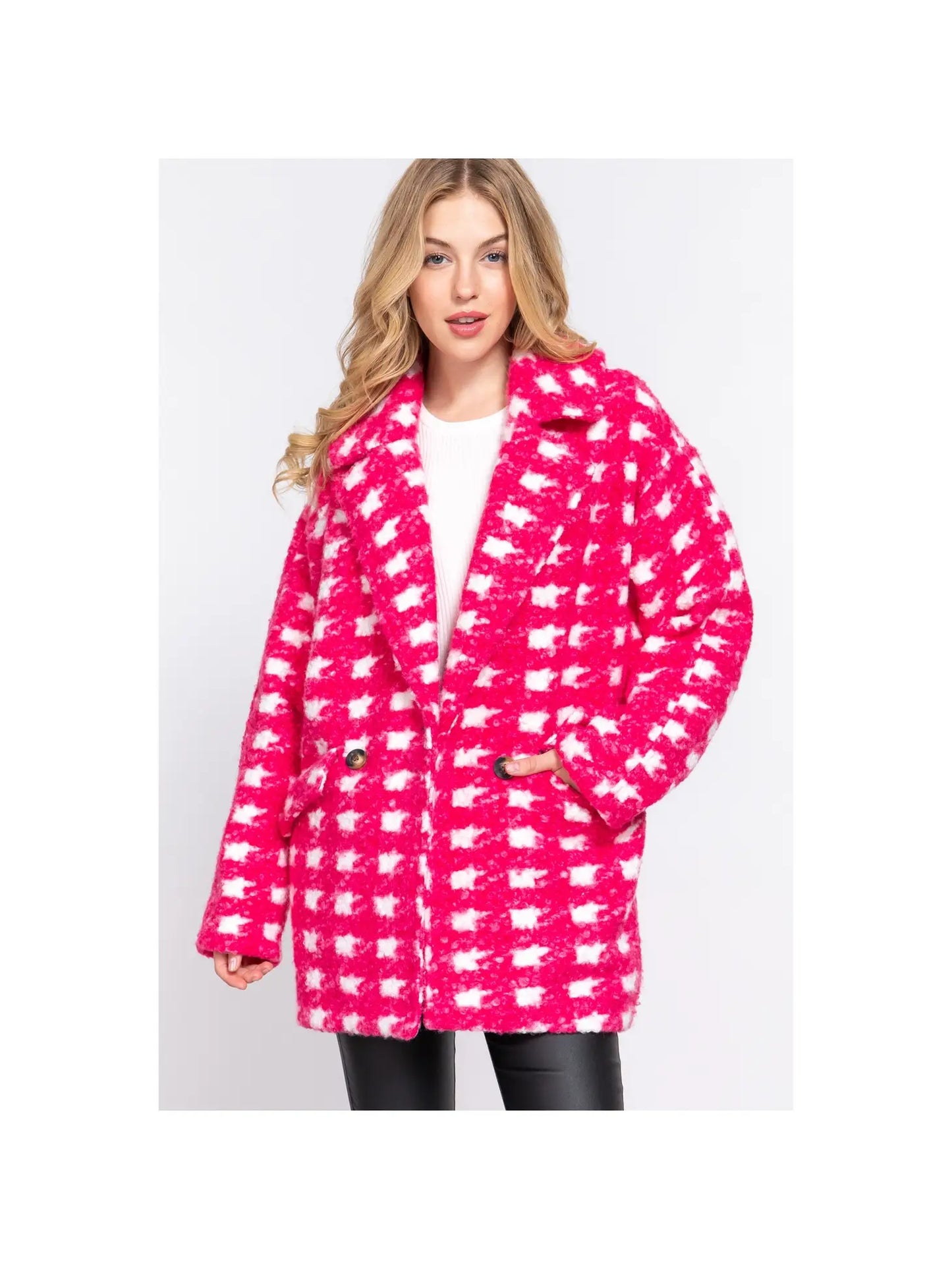 Fuchsia Boucle Fleece Coat