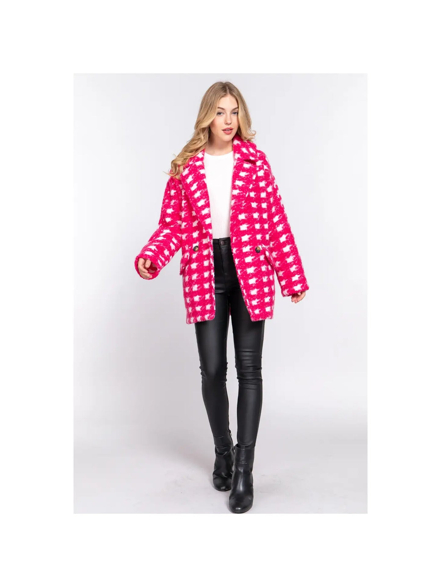 Fuchsia Boucle Fleece Coat