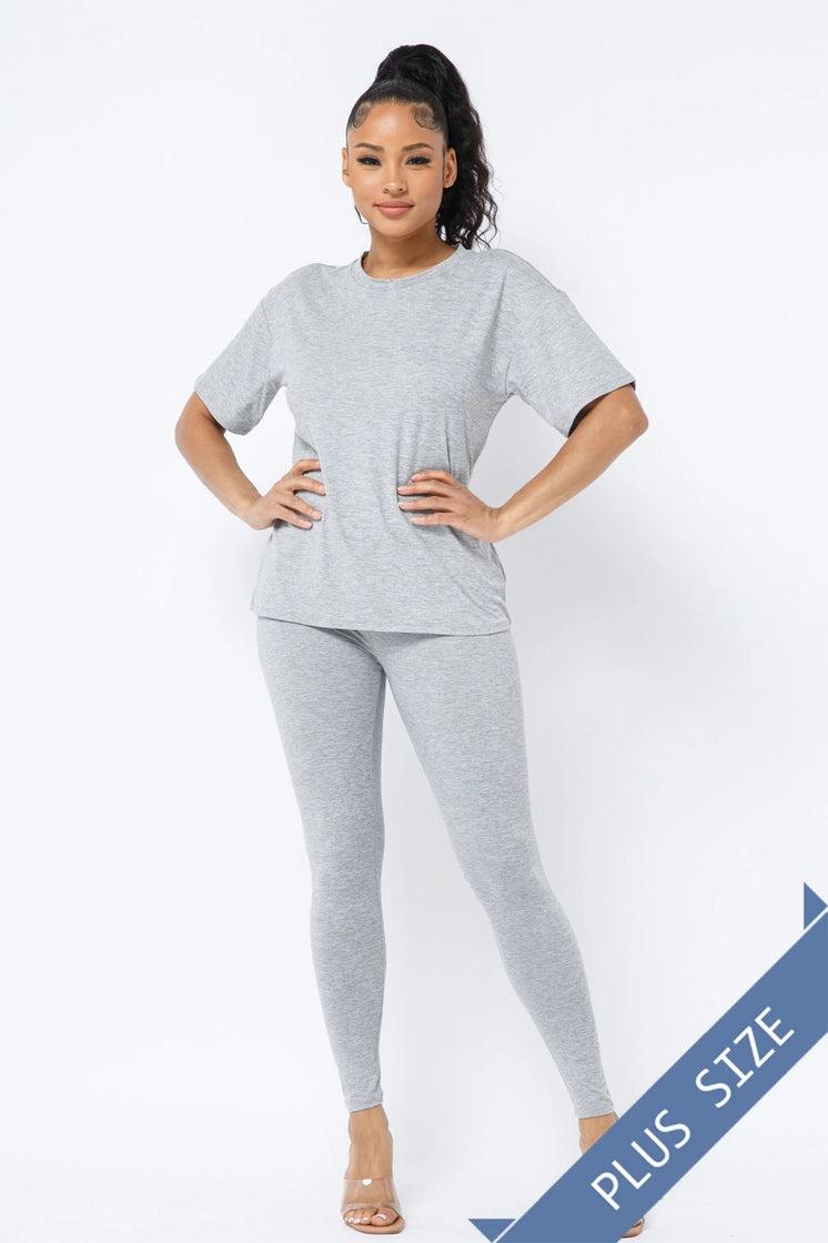 Plus Size Fitted Top Leggings Set